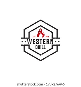  Vintage Retro Barbeque Grill, BBQ vector logo template
