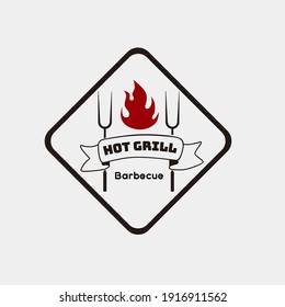 Vintage Retro Barbeque Grill, BBQ vector logo template