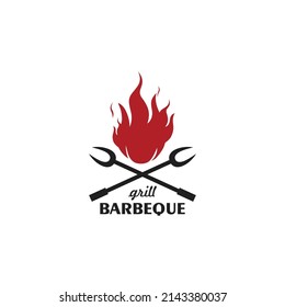 Vintage Retro Barbeque Grill, BBQ vector logo template