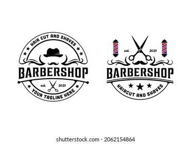 Modelo de diseño de logotipo de barbershop retro vintage, diseño circular de etiqueta de sello