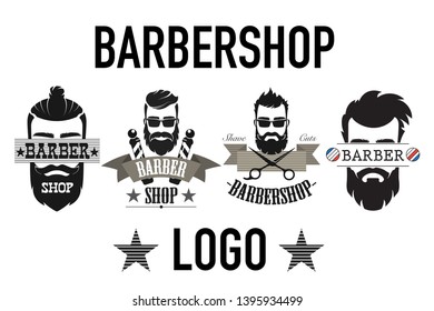 Vintage retro barbershop logo, label, emblem and badges isolated on white vector illustration.