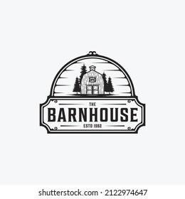 Vintage and Retro Barn, Farmhouse, Warehouse Badge Logo Design Illustration Vector - Barn Logo Template