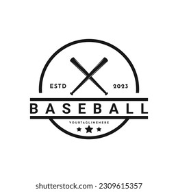 Vintage retro baseball club logo design with hipster drawing style