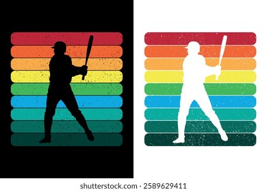 Vintage Retro Baseball player silhouette Illustration T-shirt Design