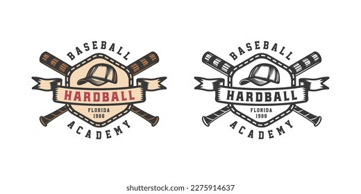 Vintage retro baseball sport emblem, logo, badge, label. mark, poster or print. Monochrome Graphic Art. Vector Illustration. Engraving style	