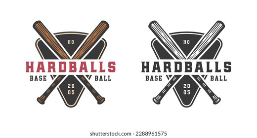 Vintage retro baseball sport emblem, logo, badge, label. mark, poster or print. Monochrome Graphic Art. Vector Illustration. Engraving style	