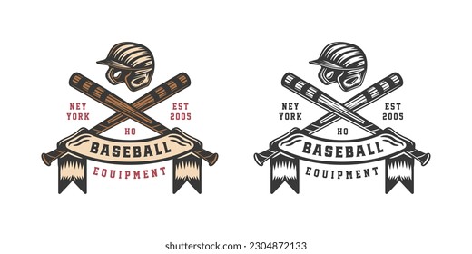 Vintage retro baseball sport emblem, logo, badge, label. mark, poster or print. Monochrome Graphic Art. Vector Illustration. Engraving style	