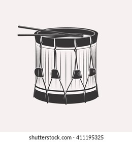 Vintage retro bass drum with drumsticks napoleon civil war victorian era isolated on white background