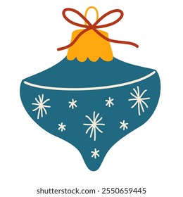 Vintage retro bauble. Xmas tree decoration. Christmas ornament, painted ball. Festive decor. Winter holiday adornment design. Flat vector illustration isolated on white background