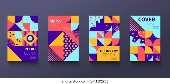 Vintage retro bauhaus design vector covers set. Swiss style colorful geometric compositions for book covers, posters, flyers, magazines, business annual reports