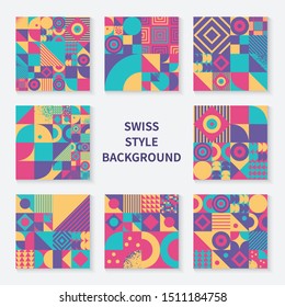 Vintage retro bauhaus design vector covers set. Swiss style colorful geometric compositions for book covers, posters, flyers, magazines, business annual reports, dj and music bands albums
