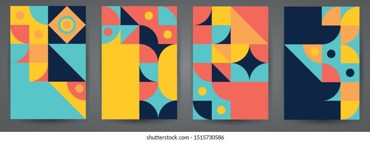 Vintage retro bauhaus design vector covers set. Swiss style colorful geometric compositions for book covers, posters, flyers, magazines, business annual reports