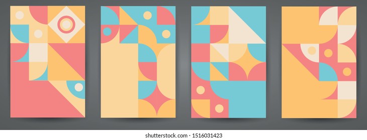 Vintage retro bauhaus design vector covers set. Swiss style colorful geometric compositions for book covers, posters, flyers, magazines, business annual reports