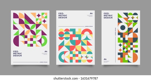 Vintage retro bauhaus design vector covers set. Swiss style colorful geometric compositions  