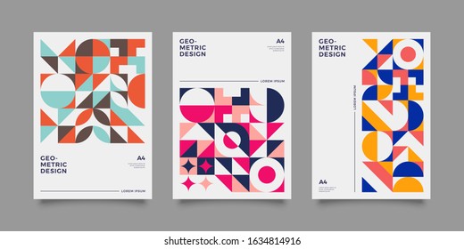 Vintage retro bauhaus design vector covers set. Swiss style colorful geometric compositions for book covers, posters, flyers, magazines, business annual reports