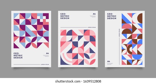 Vintage retro bauhaus design vector covers set. Swiss style colorful geometric compositions for book covers, posters, flyers, magazines, business annual reports