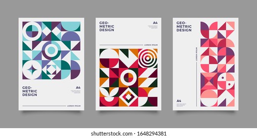 Vintage retro bauhaus design vector covers set. Swiss style colorful geometric compositions for book covers, posters, flyers, magazines, business annual reports	