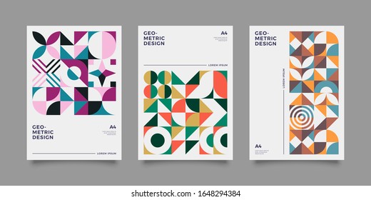 Vintage retro bauhaus design vector covers set. Swiss style colorful geometric compositions for book covers, posters, flyers, magazines, business annual reports	