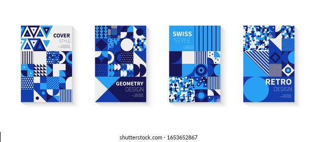 Vintage retro bauhaus design vector covers set. Swiss style colorful geometric compositions for book covers, posters, flyers, magazines, business annual reports