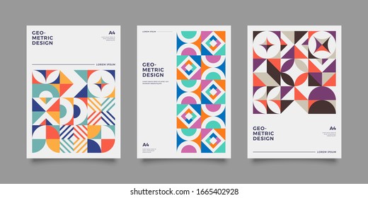 Vintage retro bauhaus design vector covers set. Swiss style colorful geometric compositions for book covers, posters, flyers, magazines, business annual reports