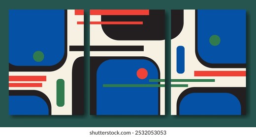 Vintage retro Bauhaus poster design collection. Minimalist poster flat geometric art postcards.