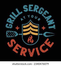 Vintage Retro Bbq Badge Emblem Logo Template Tshirt Design Grill Sergeant Service