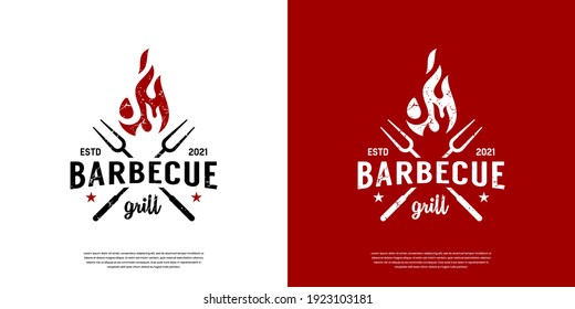 Vintage Retro BBQ Grill, Barbecue, Barbeque Label Stamp Logo Design Vector