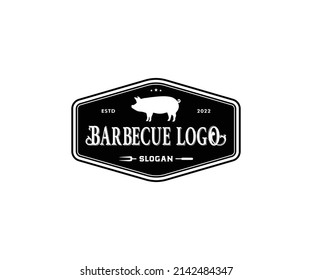 Vintage Retro BBQ, Grill, Barbecue, Barbeque, Label Stamp Logo Design Vector Template.