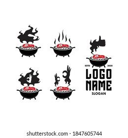 Vintage retro BBQ grill logo vector. Barbecue ( barbeque ) rustic label stamp illustration design. For Restaurant or house party of grilling & smoking meat business brand