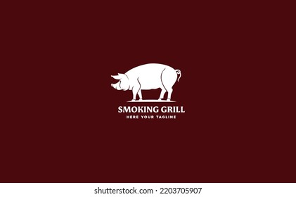 Vintage Retro BBQ Grill. Pork meat restaurant design. Pig logo vector illustration