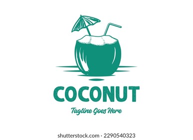 Vintage Retro Beach Fresh Coconut Drink for Cafe Restaurant Logo