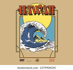 vintage retro beach graphic Hawaii T-shirt prints, Beach good time retro t-shirt print design. Beach vibes t-shirt artwork. Palm tree, vintage graphic print design.