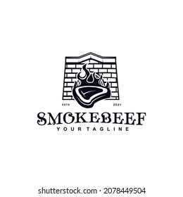 Vintage Retro Beef Grill, smoke beef logo vector design template inspiration