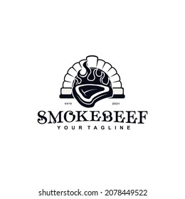 Vintage Retro Beef Grill, smoke beef logo vector design template inspiration idea