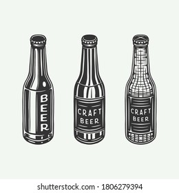 Vintage retro beer bottles or drink bottles. Can be used like emblem, logo, badge, label or mark. Also can be used like poster or print. Monochrome Graphic Art. Vector Illustration.