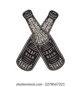 Vintage retro beer brewing element. Can be used for emblem, logo, badge, label. mark, poster or print. Monochrome Graphic Art. Engraving style. Vector Illustration.	
