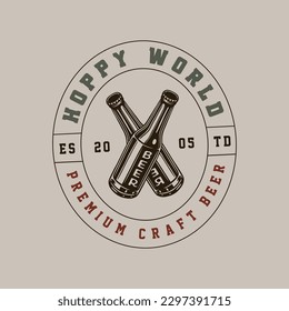 Vintage retro beer brewing emblem, logo, badge, label. mark, poster or print. Monochrome Graphic Art. Engraving style vecctor Illustration	
