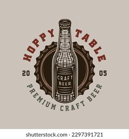 Vintage retro beer brewing emblem, logo, badge, label. mark, poster or print. Monochrome Graphic Art. Engraving style vecctor Illustration	
