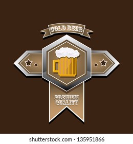 vintage retro beer label with ribbon. vector illustration. Vector beer mug.