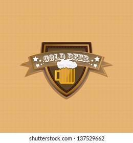 vintage retro beer label with ribbon. vector illustration. Vector beer mug.