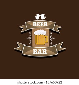 vintage retro beer label with ribbon. vector illustration. Vector beer mug.