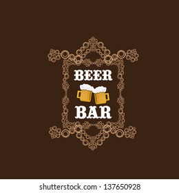 vintage retro beer label with ribbon. vector illustration. Vector beer mug.