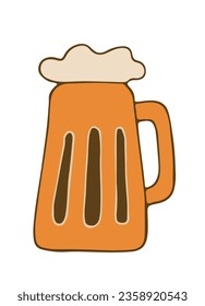 taza de cerveza retro vintage. vaso de cerveza ligera. cerveza de verano fría resh. ilustración para menú de pub, celebración de oktoberfest. Ilustración vectorial colorida.