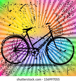 Vintage Retro Bicycle with colorful background. Vector