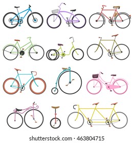 Vintage retro bicycle set and style antique sport old fashion vintage grunge bicycle flat vector