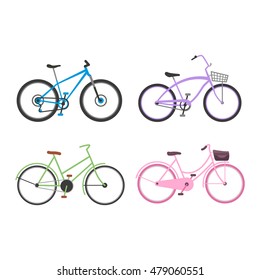 Vintage retro bicycle set and style antique sport old fashion vintage grunge bicycle flat vector