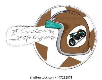 vintage retro bike helmet vector with motorcycle helmet sticker and some custom text