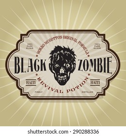 Vintage Retro Black Zombie Revival Potion Label