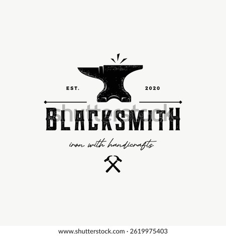 Vintage retro blacksmith and work equipment logo elements.