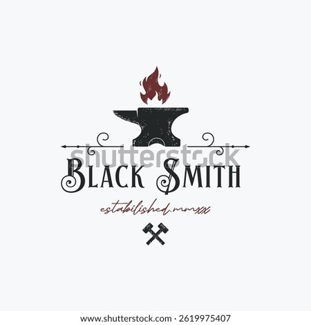 Vintage retro blacksmith and work equipment logo elements.